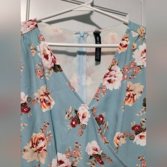 Lord & Taylor Blue Floral Wrap Side Tie Flutter Ruffle Cap Sleeve Mini Dress XS - Picture 5 of 16